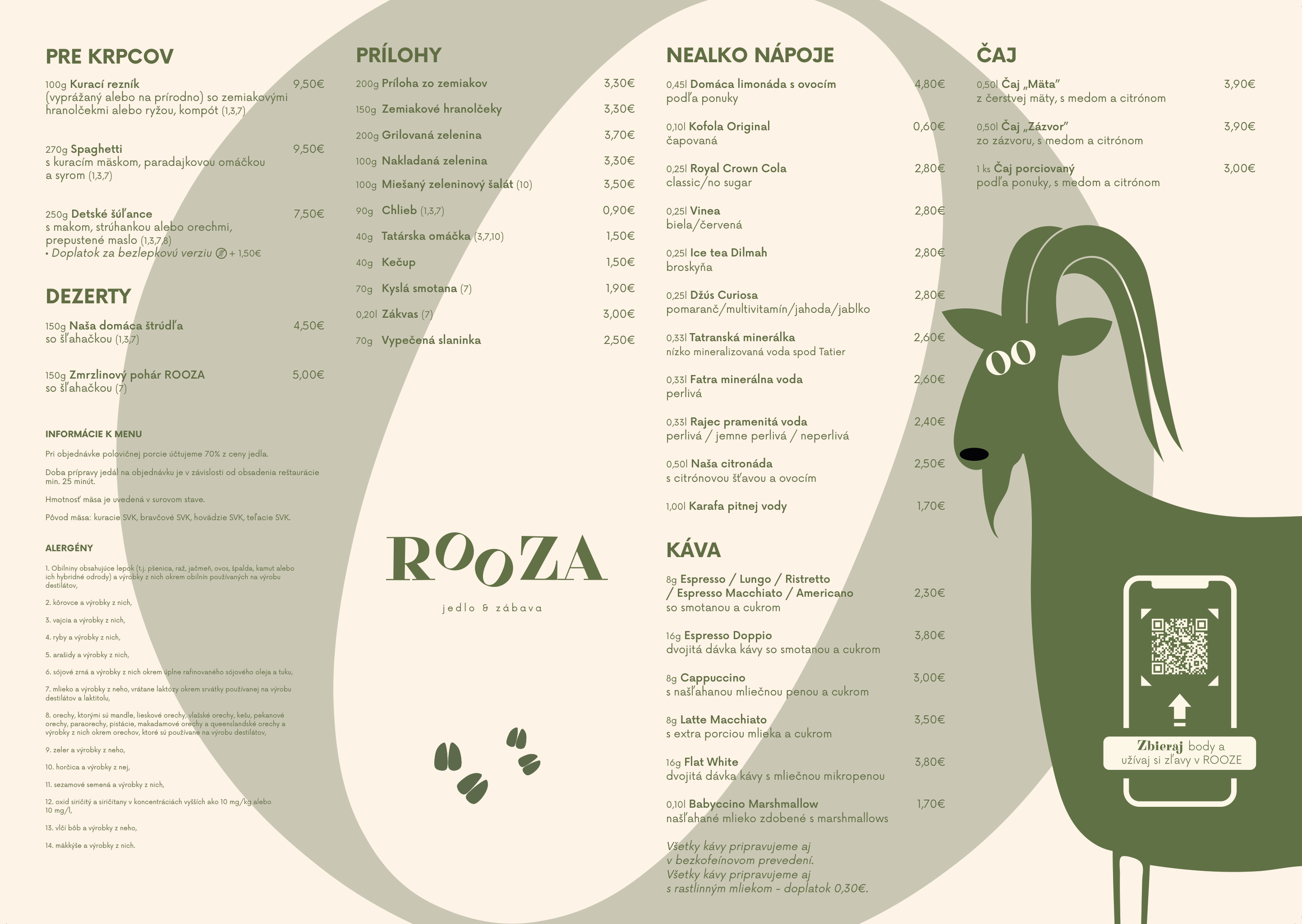 Slovenské menu Rooza 2026, strana 1